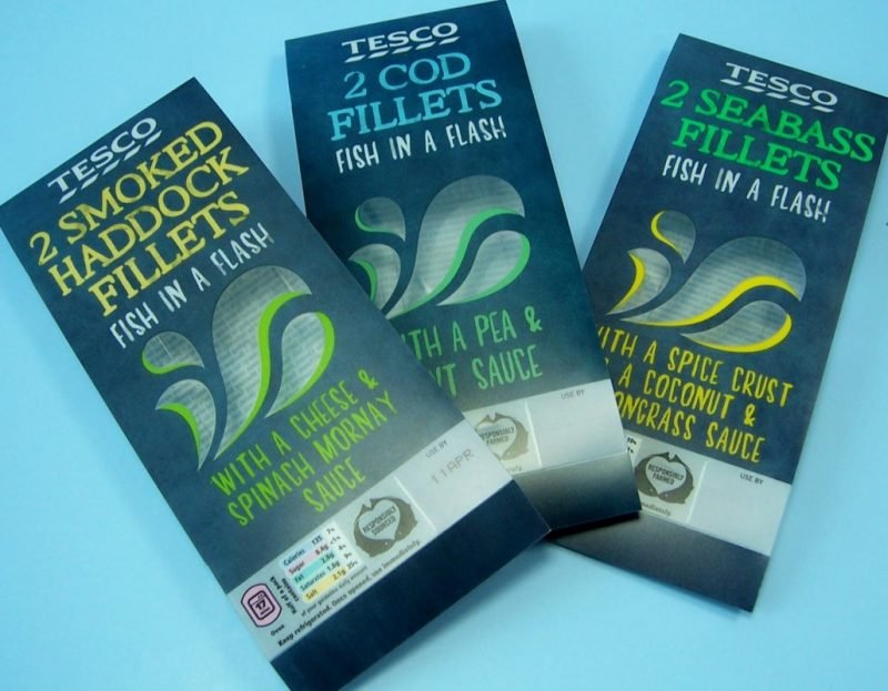 mixed material tesco fish fillet plastic food packaging with plastic film insert