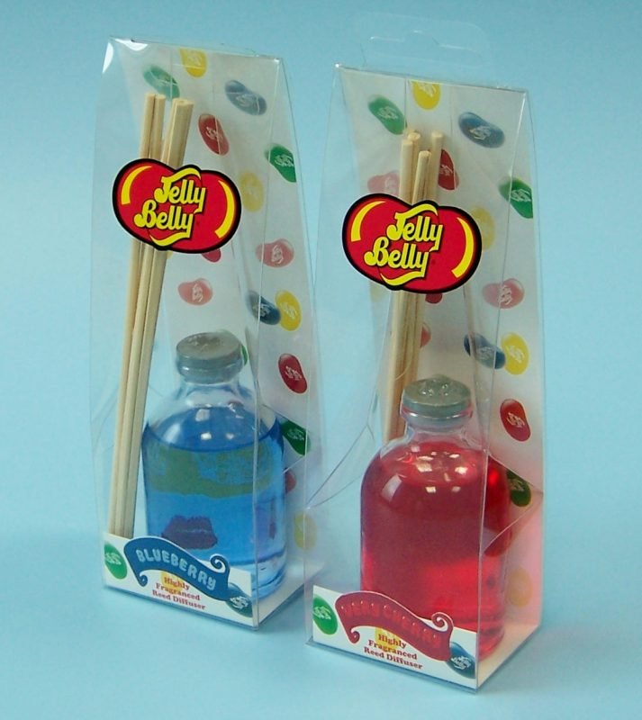 plastic packaging for incense set: one blue, one red.