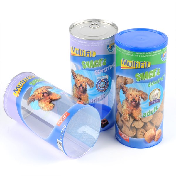 3 tins of colourfully packaged food tins for puppies