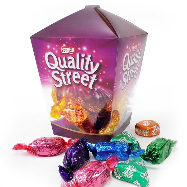 printed acetate box for quality street chocolates