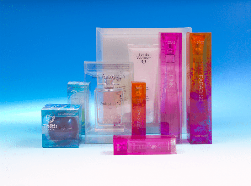 A wide range of plastic packaging boxes for perfume of all shapes and sizes