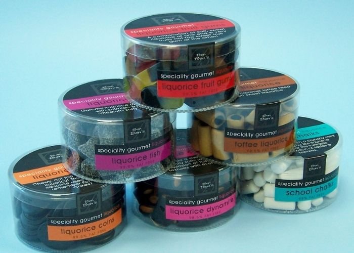 gourmet sweets round acetate boxes